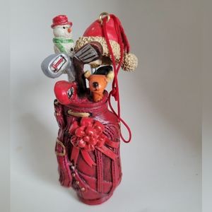 Golf Bag With Christmas Themed Club Covers Resin Ornament  - 4 1/4" X 1 1/2"